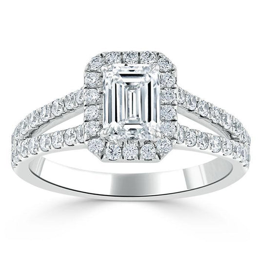The Olivia — Emerald Lab Diamond Split-Shank Halo Engagement Ring