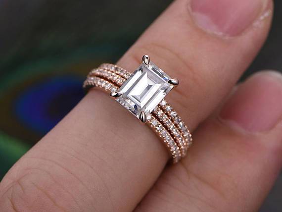 The Violet Set — Emerald Lab Diamond 3-Piece Bridal Wedding Ring Set II