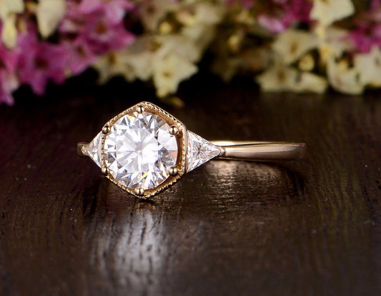 The Juliet — Round Lab Diamond Art Deco Trilogy Engagement Ring II