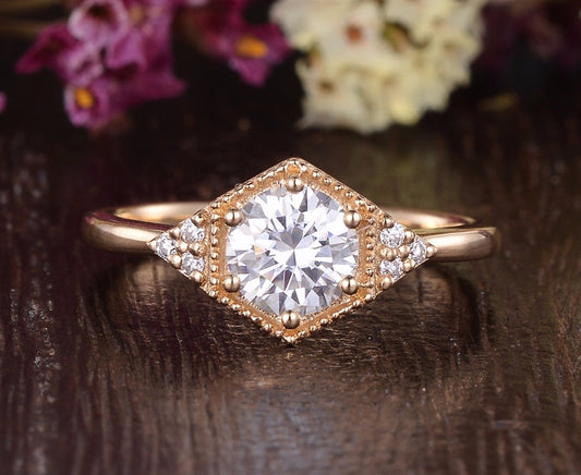 The Juliet — Round Lab Diamond Art Deco Trilogy Engagement Ring