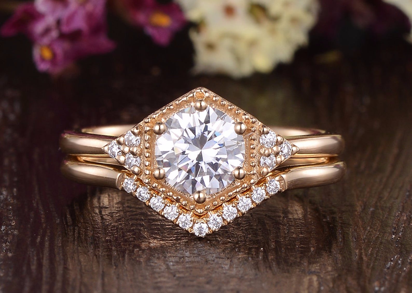 The Juliet — Round Lab Diamond Art Deco Trilogy Engagement Ring