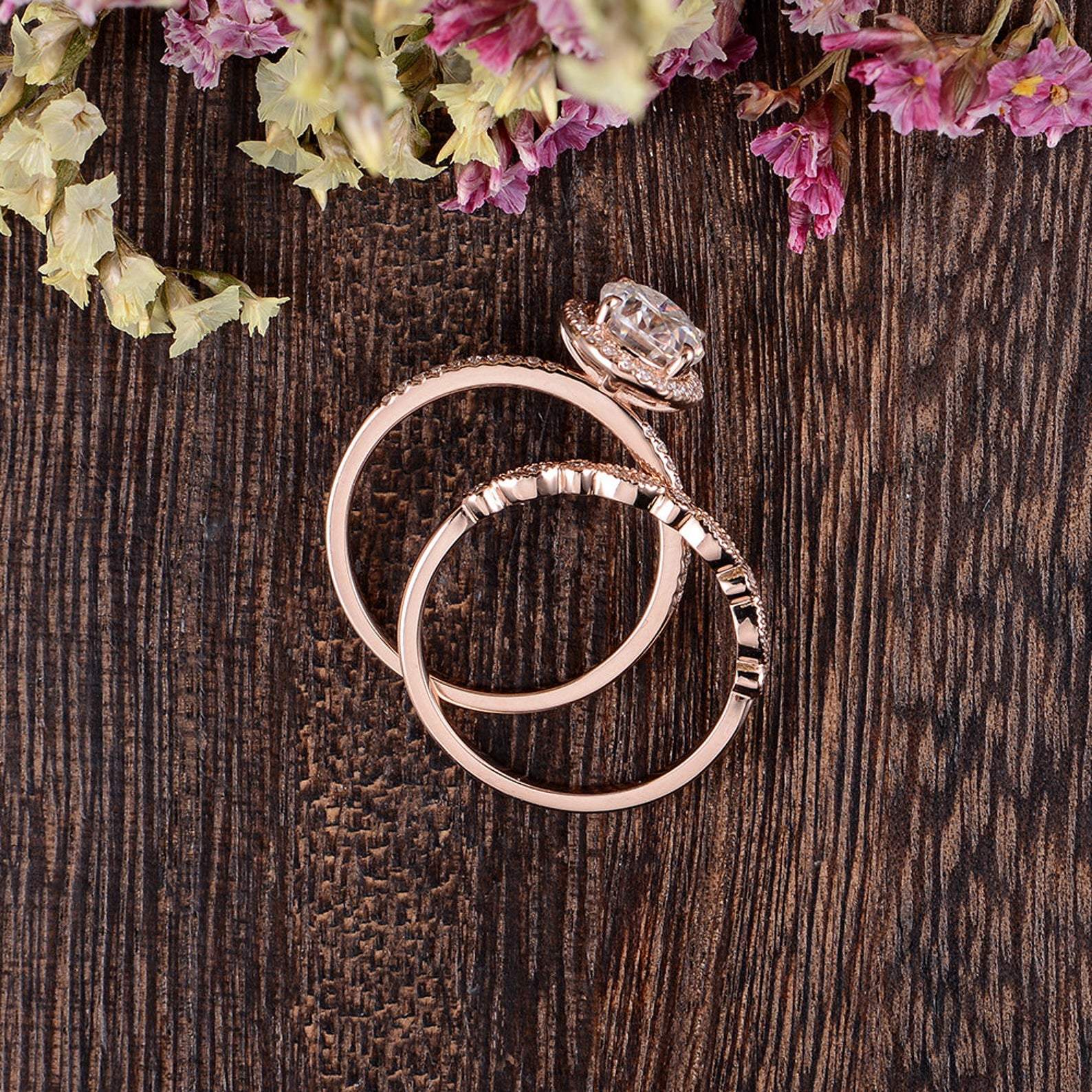 The Aurora Set — Oval Lab Diamond Halo Wedding Ring Set II
