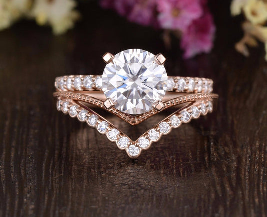 The Grace Set — Round Lab Diamond Vintage Wedding Ring Set IV