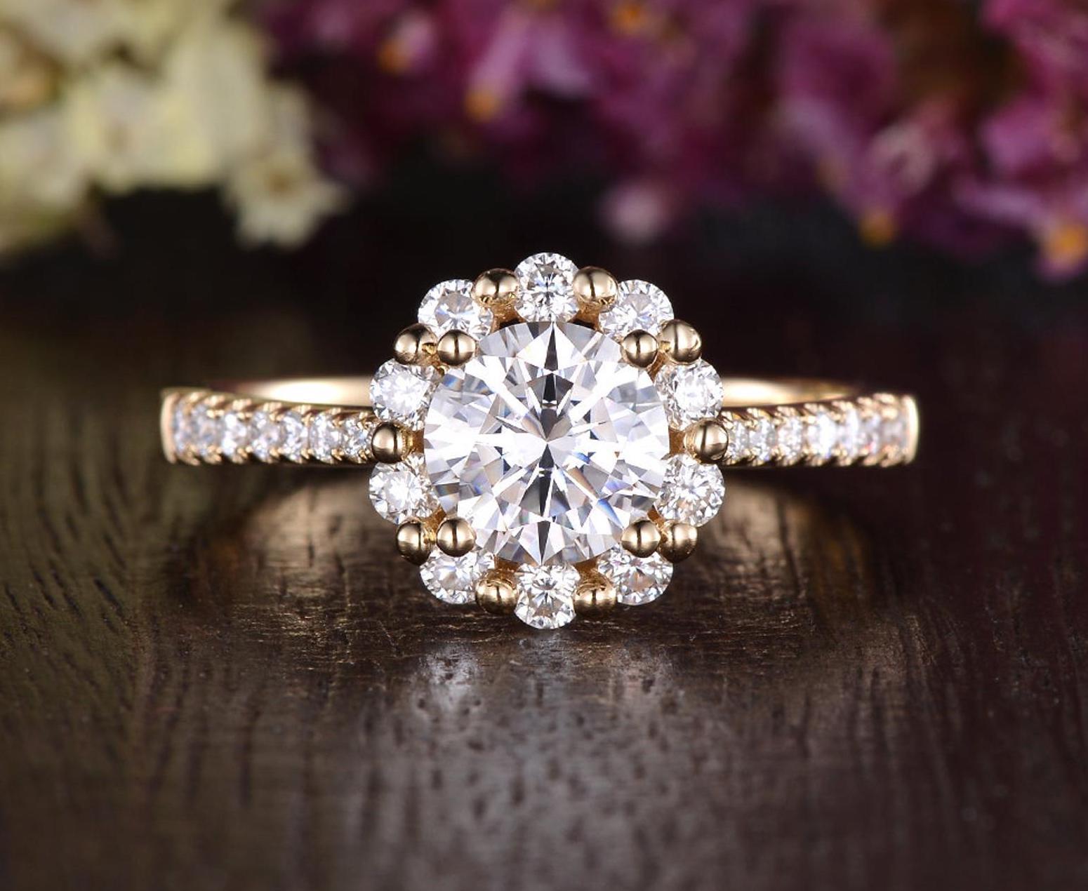 The Grace Set — Round Lab Diamond Vintage Wedding Ring Set