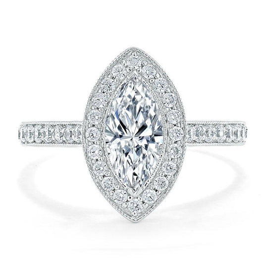 The Aurora — Marquise Lab Diamond Tiffany Halo Engagement Ring