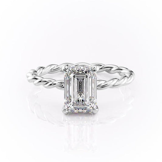 The Elise — Emerald Lab Diamond Twisted Band Secret Halo Engagement Ring II