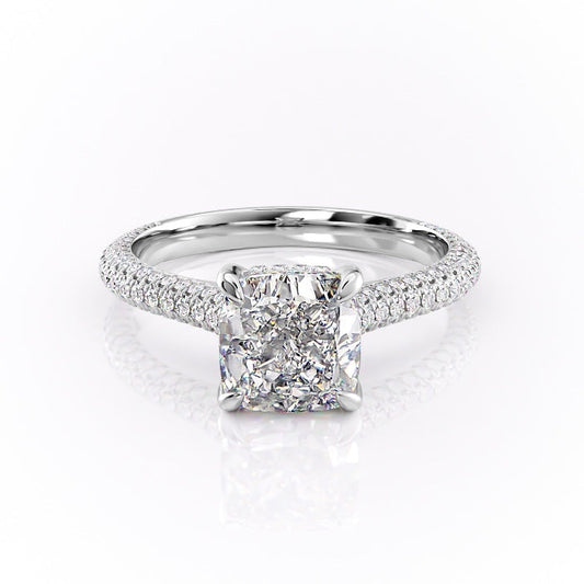 The Celeste — Cushion Lab Diamond Pavé Shoulder Engagement Ring