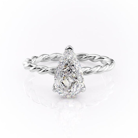 The Elise — Pear Lab Diamond Twisted Band Secret Halo Engagement Ring II