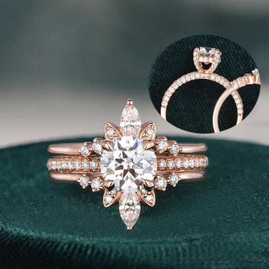 The Violet Set — Round Lab Diamond 3-Piece Vintage Wedding Ring Set II