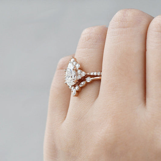 The Violet Set — Pear Lab Diamond Vintage Wedding Ring Set XI