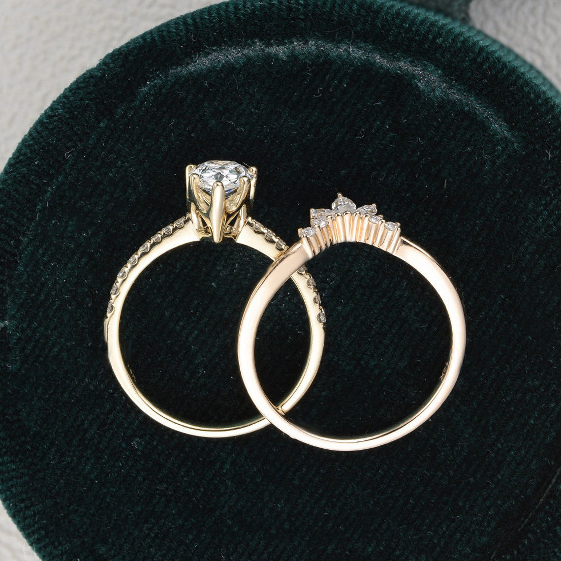 The Violet Set — Pear Lab Diamond Vintage Wedding Ring Set X