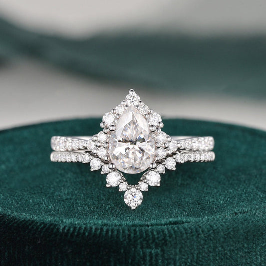 The Violet Set — Pear Lab Diamond Vintage Wedding Ring Set IX