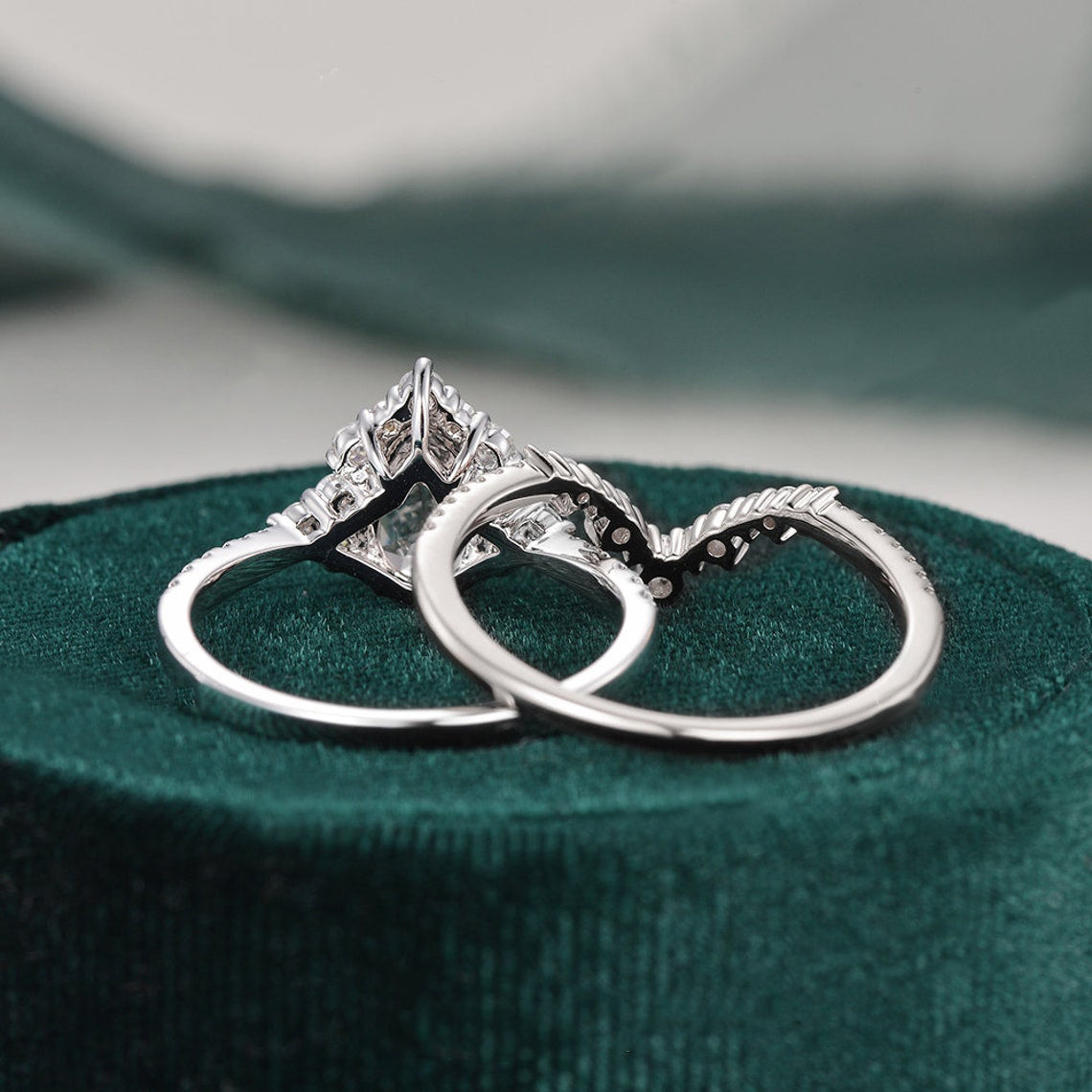 The Violet Set — Pear Lab Diamond Vintage Wedding Ring Set IX