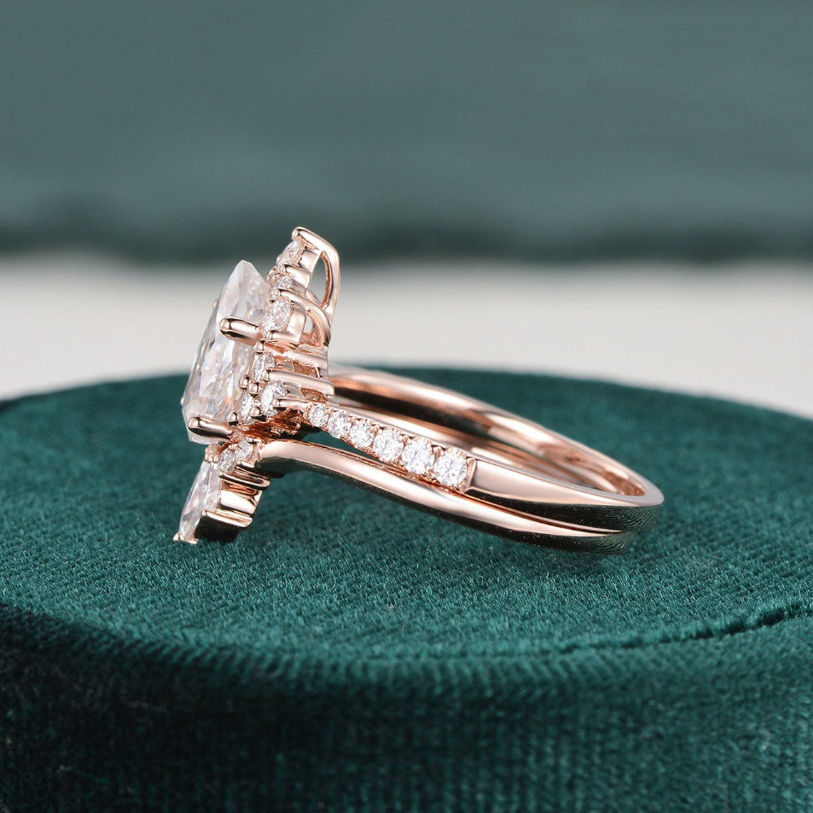 The Violet Set — Pear Lab Diamond Vintage Wedding Ring Set VII