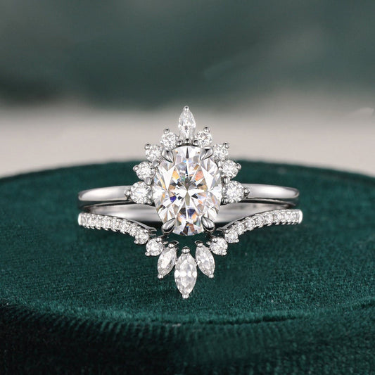 The Grace Set — Oval Lab Diamond Vintage Wedding Ring Set III