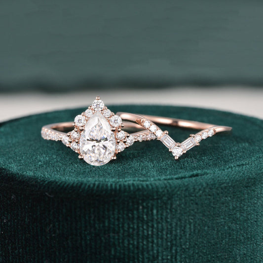 The Violet Set — Pear Lab Diamond Vintage Wedding Ring Set VI