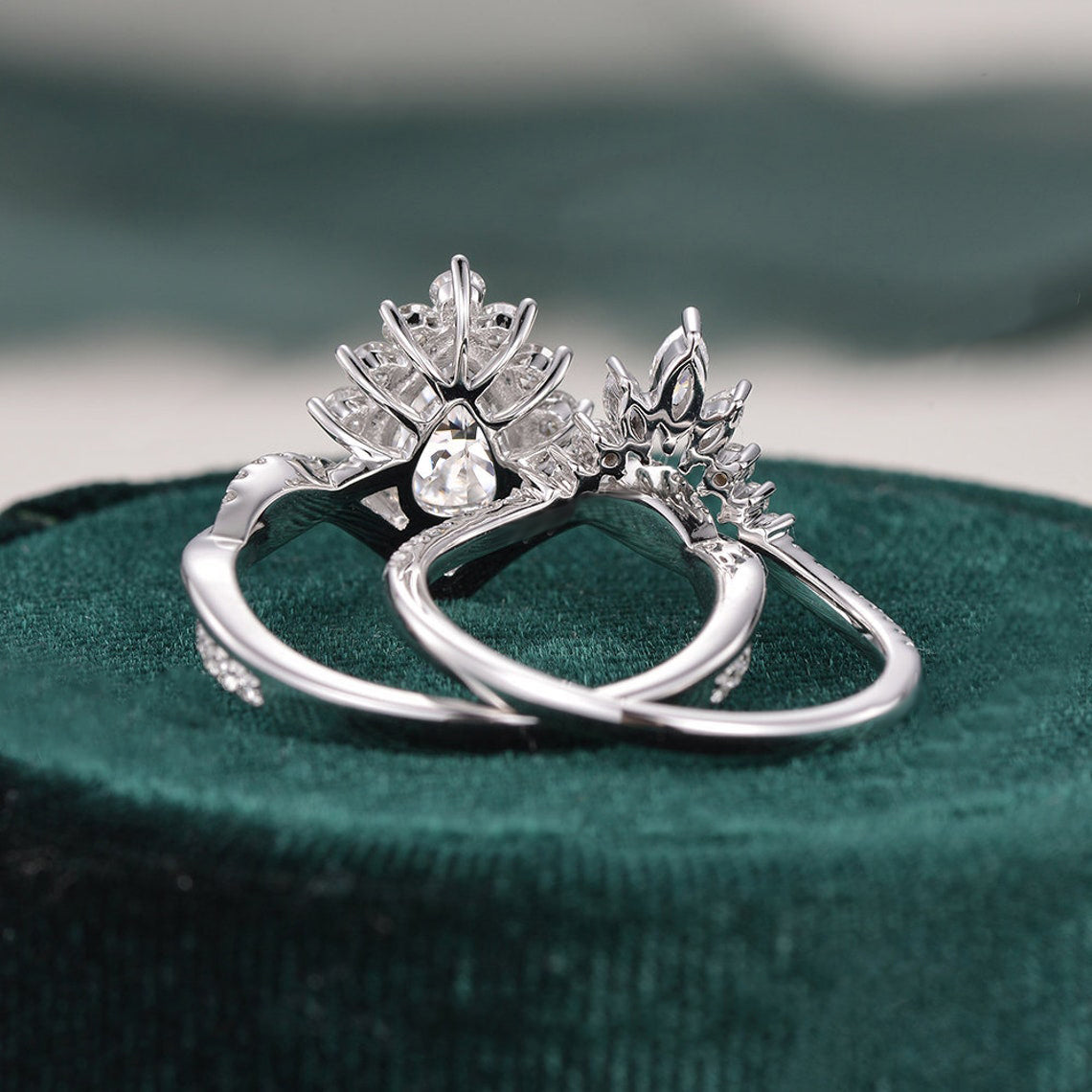 The Violet Set — Pear Lab Diamond Vintage Wedding Ring Set V