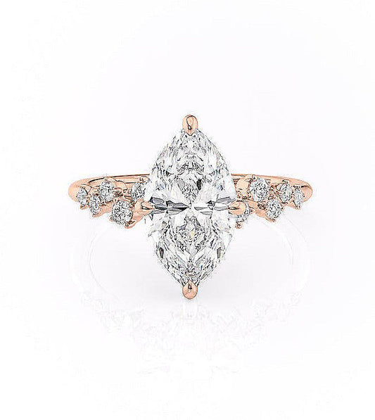 The Celeste — Marquise Lab Diamond Pavé Shoulder Secret Halo Engagement Ring