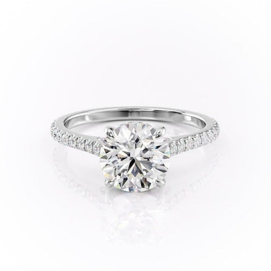 The Celeste — Round Lab Diamond Pavé Shoulder Secret Halo Engagement Ring V