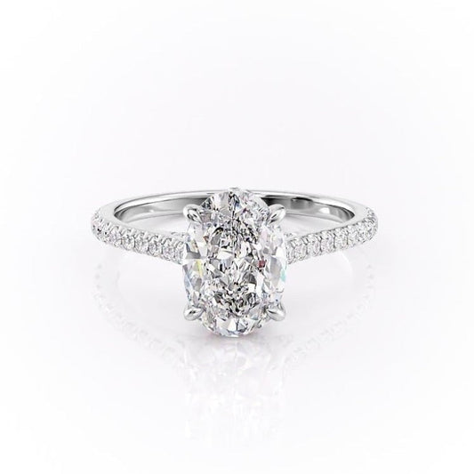 The Celeste — Oval Lab Diamond Pavé Shoulder Secret Halo Engagement Ring V