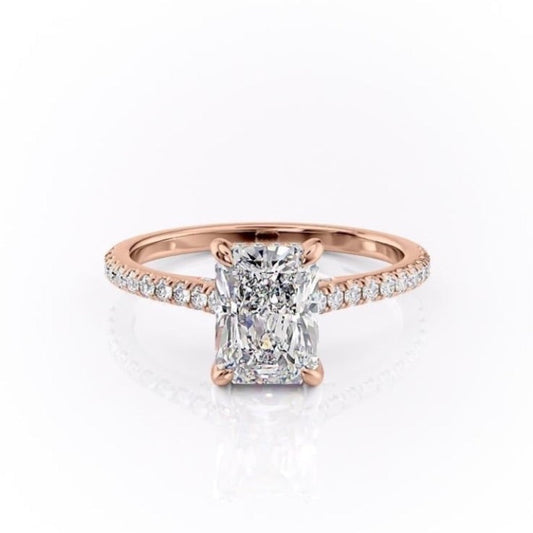 The Celeste — Radiant Lab Diamond Pavé Shoulder Secret Halo Engagement Ring V