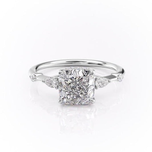 The Celeste — Cushion Lab Diamond Pavé Shoulder Secret Halo Engagement Ring IV