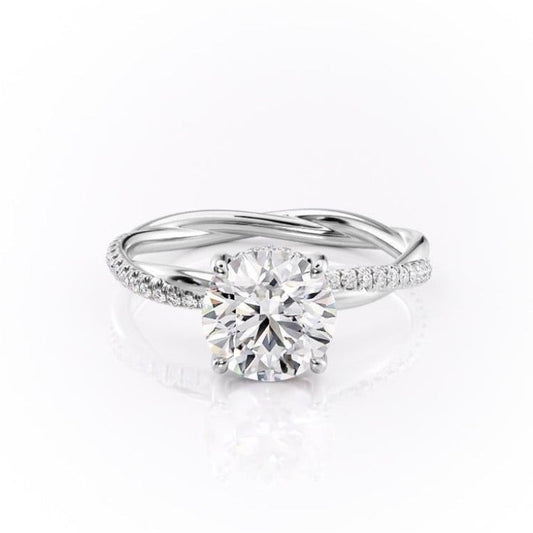 The Elise — Round Lab Diamond Twisted Band Secret Halo Engagement Ring