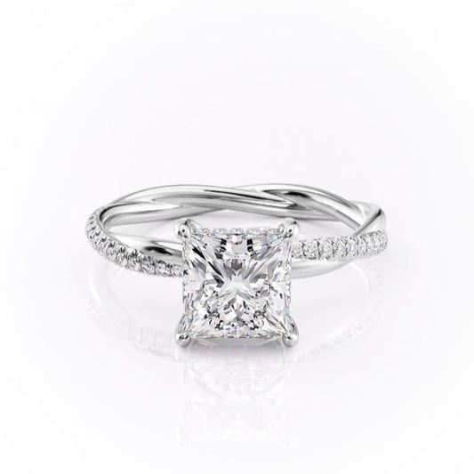 The Elise — Princess Lab Diamond Twisted Band Secret Halo Engagement Ring II