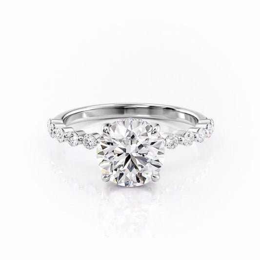 The Celeste — Round Lab Diamond Pavé Shoulder Secret Halo Engagement Ring III