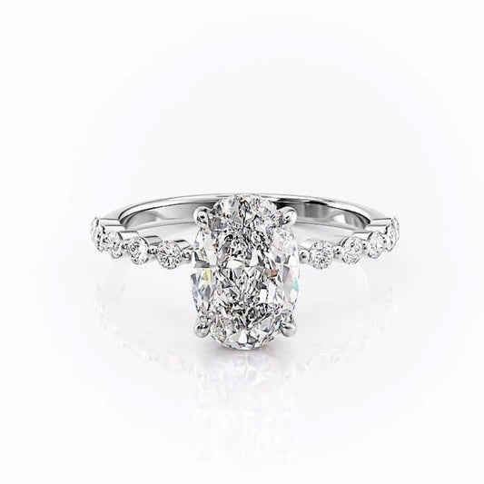 The Celeste — Oval Lab Diamond Pavé Shoulder Secret Halo Engagement Ring III