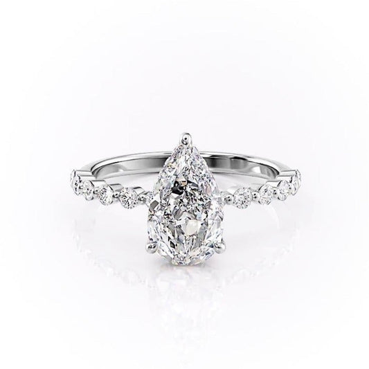 The Celeste — Pear Lab Diamond Pavé Shoulder Secret Halo Engagement Ring III