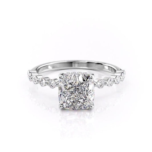 The Celeste — Cushion Lab Diamond Pavé Shoulder Secret Halo Engagement Ring III