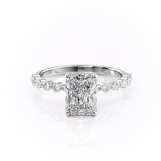 The Celeste — Radiant Lab Diamond Pavé Shoulder Secret Halo Engagement Ring III