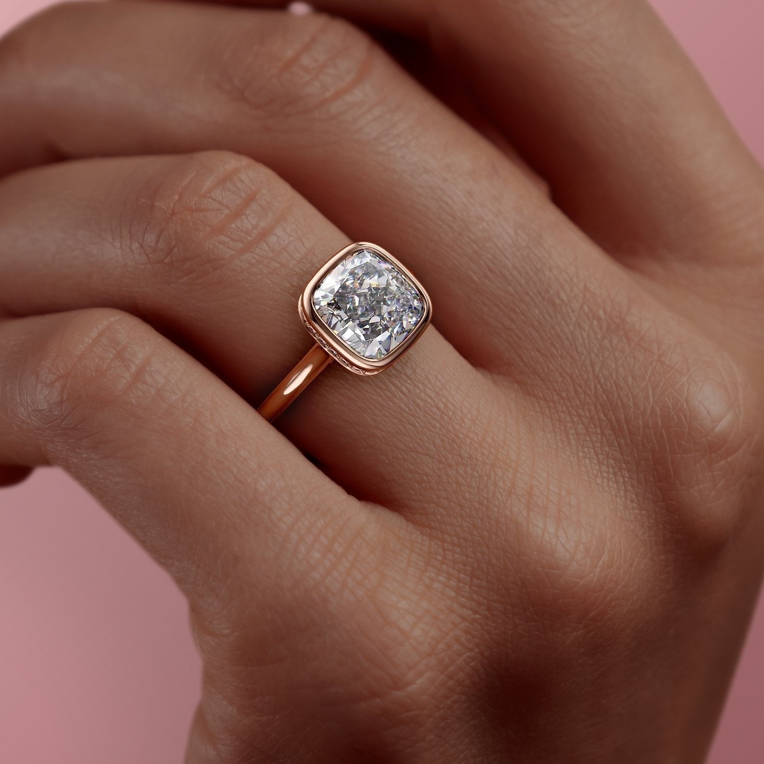 The Eva — Cushion Lab Diamond Bezel Secret Halo Engagement Ring