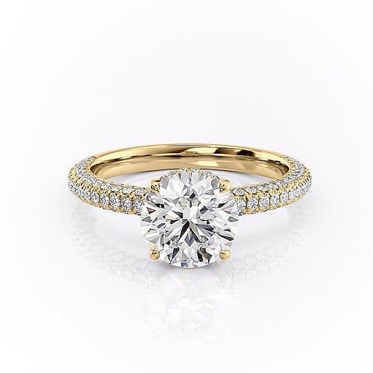 The Celeste — Round Lab Diamond Pavé Shoulder Secret Halo Engagement Ring II