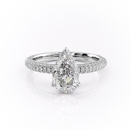 The Celeste — Pear Lab Diamond Pavé Shoulder Secret Halo Engagement Ring II