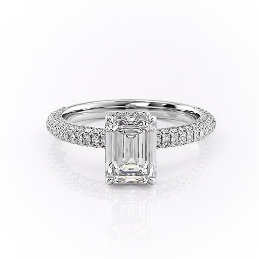 The Celeste — Emerald Lab Diamond Pavé Shoulder Secret Halo Engagement Ring II