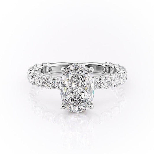 The Celeste — Oval Lab Diamond Pavé Shoulder Secret Halo Engagement Ring