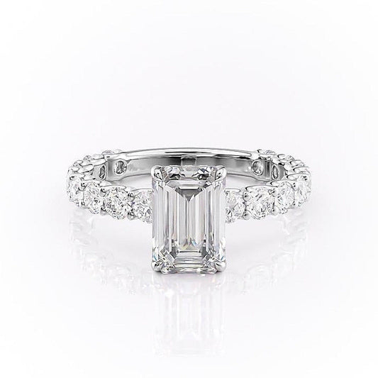 The Celeste — Emerald Lab Diamond Pavé Shoulder Secret Halo Engagement Ring