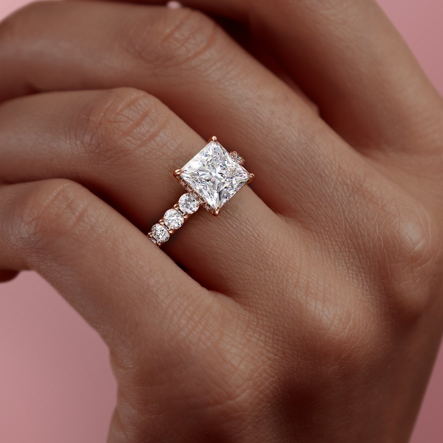 The Celeste — Princess Lab Diamond Pavé Shoulder Secret Halo Engagement Ring IV