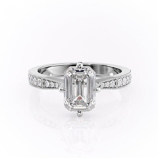 The Isla — Emerald Lab Diamond Side-Stone Engagement Ring