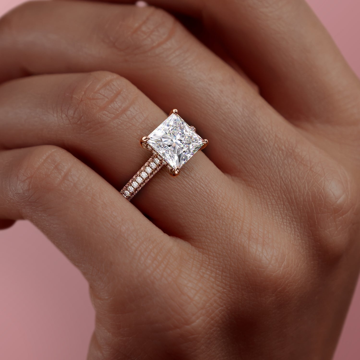 The Celeste — Princess Lab Diamond Pavé Shoulder Engagement Ring
