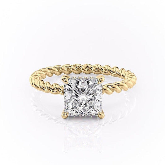 The Elise — Princess Lab Diamond Twisted Band Secret Halo Engagement Ring