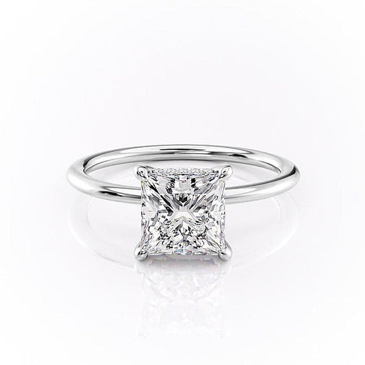The Aria — Princess Lab Diamond Plain Band Secret Halo Engagement Ring