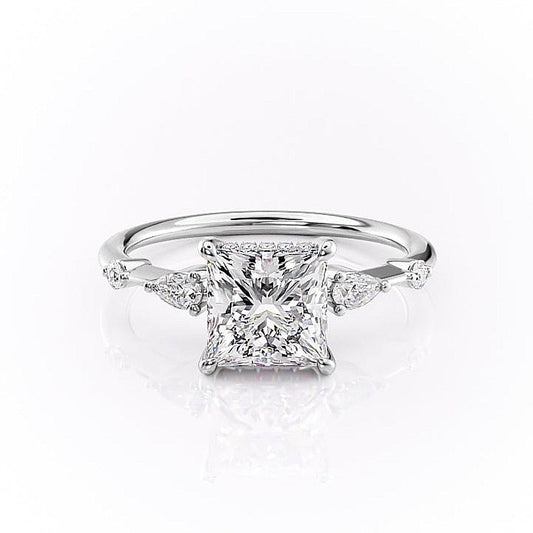 The Celeste — Princess Lab Diamond Pavé Shoulder Secret Halo Engagement Ring II