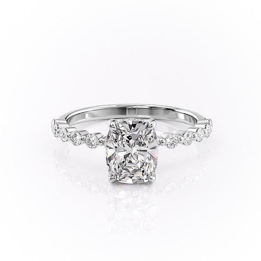 The Luna — Elongated Cushion Lab Diamond Pavé Shoulder Secret Halo Ring III