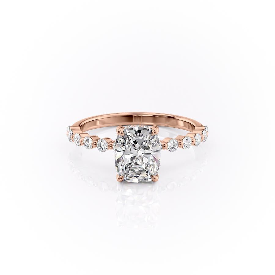 The Luna — Elongated Cushion Lab Diamond Pavé Shoulder Secret Halo Ring III