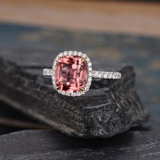 The Juliet — Cushion Red Tourmaline Halo Ring