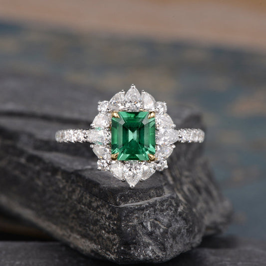 The Juliet — Emerald Lab Emerald & Lab Diamond Vintage Ring