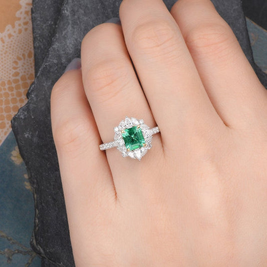 The Juliet — Emerald Lab Emerald & Lab Diamond Vintage Ring